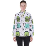 Seamless Pattern With Funny Monsters Cartoon Hand Drawn Characters Colorful Unusual Creatures Women s High Neck Windbreaker
