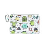 Seamless Pattern With Funny Monsters Cartoon Hand Drawn Characters Colorful Unusual Creatures Canvas Cosmetic Bag (Small)