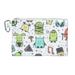 Seamless Pattern With Funny Monsters Cartoon Hand Drawn Characters Colorful Unusual Creatures Canvas Cosmetic Bag (Large)