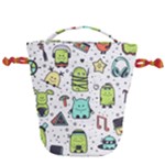 Seamless Pattern With Funny Monsters Cartoon Hand Drawn Characters Colorful Unusual Creatures Drawstring Bucket Bag