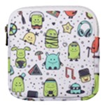Seamless Pattern With Funny Monsters Cartoon Hand Drawn Characters Colorful Unusual Creatures Mini Square Pouch