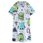 Seamless Pattern With Funny Monsters Cartoon Hand Drawn Characters Colorful Unusual Creatures Kids  Boyleg Half Suit Swimwear