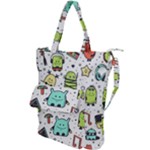 Seamless Pattern With Funny Monsters Cartoon Hand Drawn Characters Colorful Unusual Creatures Shoulder Tote Bag