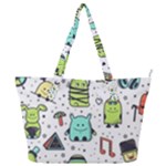 Seamless Pattern With Funny Monsters Cartoon Hand Drawn Characters Colorful Unusual Creatures Full Print Shoulder Bag