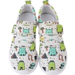 Seamless Pattern With Funny Monsters Cartoon Hand Drawn Characters Colorful Unusual Creatures Men s Velcro Strap Shoes