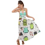 Seamless Pattern With Funny Monsters Cartoon Hand Drawn Characters Colorful Unusual Creatures Backless Maxi Beach Dress