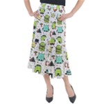 Seamless Pattern With Funny Monsters Cartoon Hand Drawn Characters Colorful Unusual Creatures Midi Mermaid Skirt