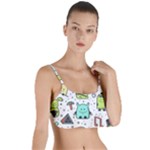 Seamless Pattern With Funny Monsters Cartoon Hand Drawn Characters Colorful Unusual Creatures Layered Top Bikini Top 