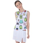 Seamless Pattern With Funny Monsters Cartoon Hand Drawn Characters Colorful Unusual Creatures Women s Sleeveless Sports Top