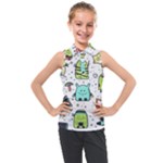 Seamless Pattern With Funny Monsters Cartoon Hand Drawn Characters Colorful Unusual Creatures Kids  Sleeveless Polo Tee