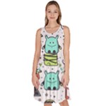 Seamless Pattern With Funny Monsters Cartoon Hand Drawn Characters Colorful Unusual Creatures Knee Length Skater Dress With Pockets