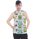 Seamless Pattern With Funny Monsters Cartoon Hand Drawn Characters Colorful Unusual Creatures Men s Sleeveless Hoodie