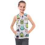 Seamless Pattern With Funny Monsters Cartoon Hand Drawn Characters Colorful Unusual Creatures Kids  Sleeveless Hoodie