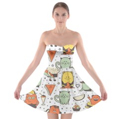 Funny Seamless Pattern With Cartoon Monsters Personage Colorful Hand Drawn Characters Unusual Creatu Strapless Bra Top Dress by Nexatart