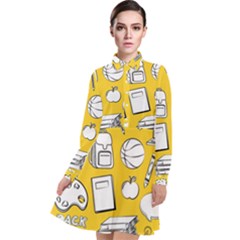 Pattern With Basketball Apple Paint Back School Illustration Long Sleeve Chiffon Shirt Dress by Nexatart