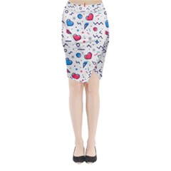 Hearts Seamless Pattern Memphis Style Midi Wrap Pencil Skirt by Vaneshart