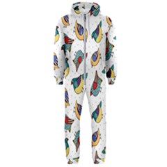 Seamless Pattern With Hand Drawn Bird Black Hooded Jumpsuit (men)  by Vaneshart