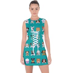 Different Type Vector Cartoon Dog Faces Lace Up Front Bodycon Dress by Vaneshart