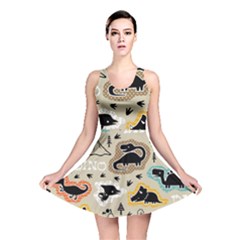 Seamless Pattern With Dinosaurs Silhouette Reversible Skater Dress by Vaneshart