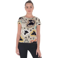 Seamless Pattern With Dinosaurs Silhouette Short Sleeve Sports Top  by Vaneshart