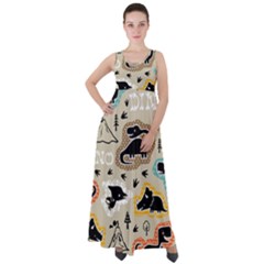 Seamless Pattern With Dinosaurs Silhouette Empire Waist Velour Maxi Dress by Vaneshart