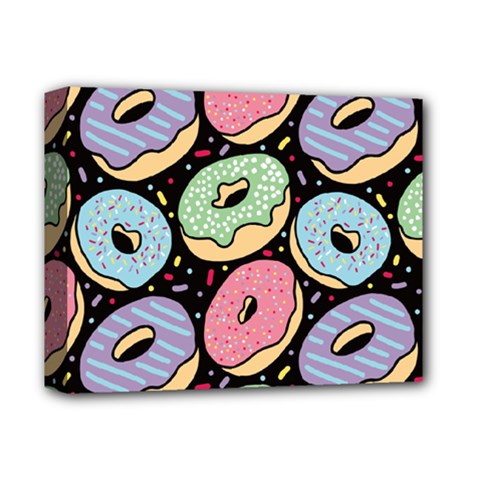 Colorful Donut Seamless Pattern On Black Vector Deluxe Canvas 14  X 11  (stretched) by Sobalvarro