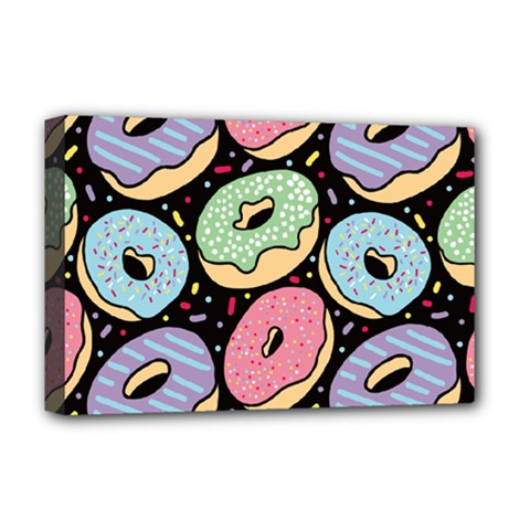 Colorful Donut Seamless Pattern On Black Vector Deluxe Canvas 18  X 12  (stretched) by Sobalvarro