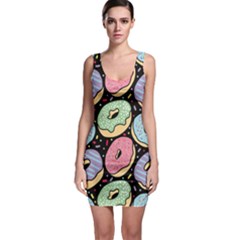 Colorful Donut Seamless Pattern On Black Vector Bodycon Dress by Sobalvarro