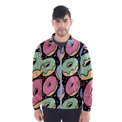 Colorful Donut Seamless Pattern On Black Vector Men s Windbreaker by Sobalvarro