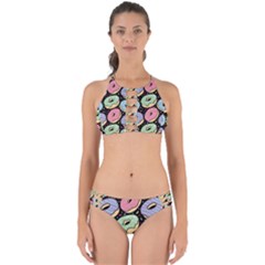 Colorful Donut Seamless Pattern On Black Vector Perfectly Cut Out Bikini Set by Sobalvarro