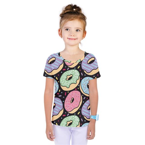 Colorful Donut Seamless Pattern On Black Vector Kids  One Piece Tee by Sobalvarro