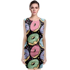 Colorful Donut Seamless Pattern On Black Vector Sleeveless Velvet Midi Dress by Sobalvarro