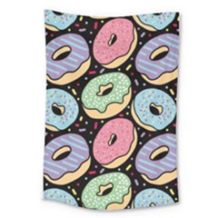 Colorful Donut Seamless Pattern On Black Vector Large Tapestry by Sobalvarro