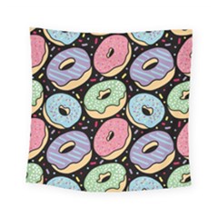 Colorful Donut Seamless Pattern On Black Vector Square Tapestry (small) by Sobalvarro