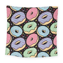 Colorful Donut Seamless Pattern On Black Vector Square Tapestry (large) by Sobalvarro