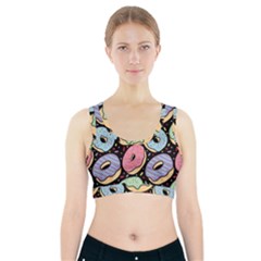 Colorful Donut Seamless Pattern On Black Vector Sports Bra With Pocket by Sobalvarro