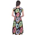 Colorful Donut Seamless Pattern On Black Vector Cap Sleeve Wrap Front Dress View2
