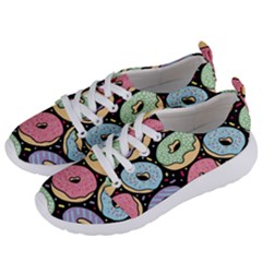 Colorful Donut Seamless Pattern On Black Vector Women s Lightweight Sports Shoes by Sobalvarro
