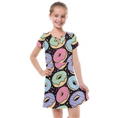 Colorful Donut Seamless Pattern On Black Vector Kids  Cross Web Dress by Sobalvarro