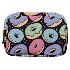 Colorful Donut Seamless Pattern On Black Vector Make Up Pouch (small) by Sobalvarro