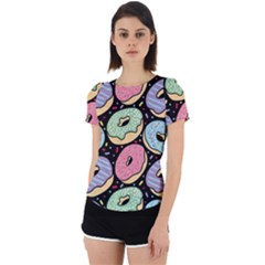 Colorful Donut Seamless Pattern On Black Vector Back Cut Out Sport Tee by Sobalvarro