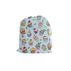 Cupcake Doodle Pattern Drawstring Pouch (medium) by Sobalvarro