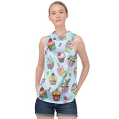 Cupcake Doodle Pattern High Neck Satin Top by Sobalvarro