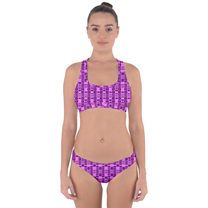 Digital Violet Cross Back Hipster Bikini Set