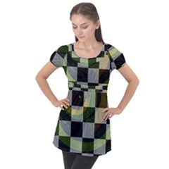 Digital Checkboard Puff Sleeve Tunic Top by Sparkle