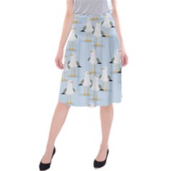 Cute Seagulls Seamless Pattern Light Blue Background Midi Beach Skirt by Wegoenart