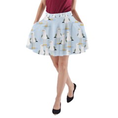 Cute Seagulls Seamless Pattern Light Blue Background A-line Pocket Skirt by Wegoenart