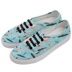 Beach Surfing Surfers With Surfboards Surfer Rides Wave Summer Outdoors Surfboards Seamless Pattern Women s Classic Low Top Sneakers by Wegoenart