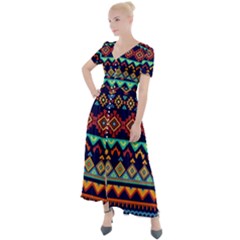 Pattern Tribal Style Button Up Short Sleeve Maxi Dress by Wegoenart