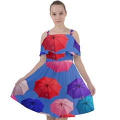 Rainbow Umbrella Cut Out Shoulders Chiffon Dress by Sparkle